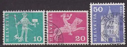 Schweiz, Mi-Nr. 697 R x, 699 R x + 704 R x gest., Rollenmarken, Postgeschichtliche Motive + Baudenkmal