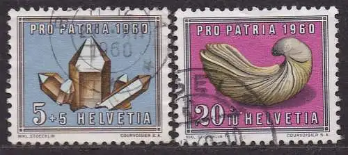 Schweiz, Mi-Nr. 714 + 716 gest., Pro Patria 1960: Mineralien und Versteinerungen