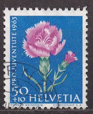 Schweiz, Mi-Nr. 790 y gest., Pro Juventute 1963: Gartennelke