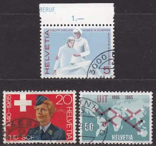 Schweiz, Mi-Nr. 808, 810 + 811 gest., Jahresereignisse 1965