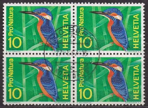 Schweiz, Mi-Nr. 833 gest., 4´er-Block, Eisvogel