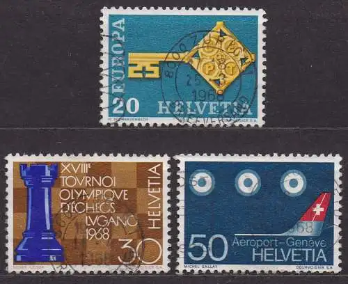 Schweiz, Mi-Nr. 871, 872 + 873 gest., Jahresereignisse 1968 (I)