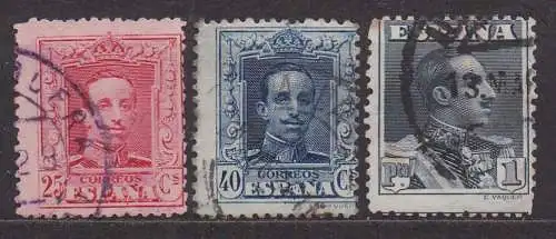 Spanien, Mi-Nr. 289 A, 292 A + 294 A gest., König Alfons XIII.