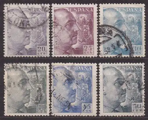 Spanien, Mi-Nr. 844 C, 845 C, 846 C, 847 C, 848 C + 849 C gest., General Franco