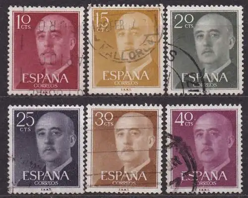 Spanien, Mi-Nr. 1040, 1041, 1042, 1043, 1044 + 1045 gest., General Franco