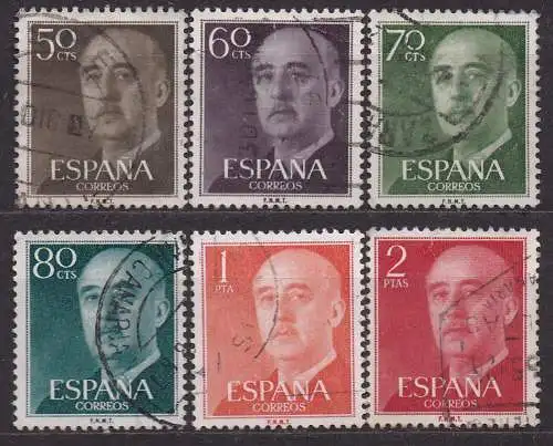 Spanien, Mi-Nr. 1046, 1047, 1048, 1049, 1050 + 1051 gest., General Franco