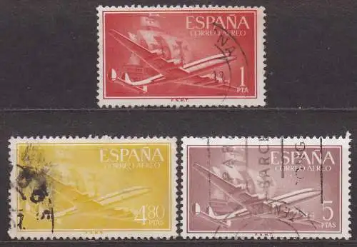 Spanien, Mi-Nr. 1058, 1060 + 1061 gest., Flugzeug vor Karavelle