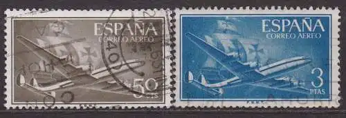 Spanien, Mi-Nr. 1074 + 1076 gest., Flugzeug vor Karavelle