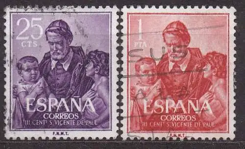 Spanien, Mi-Nr. 1191 - 1192 gest., kompl., 300. Todestag des hl. Vinzenz von Paul