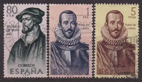 Spanien, Mi-Nr. 1271, 1272 + 1276 gest., Entdecker- u. Eroberungsgeschichte Amerikas
