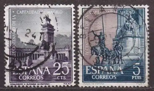 Spanien, Mi-Nr. 1283 + 1288 gest., 400. Jahrestag der Erhebung Madrids zur Hauptstadt Spaniens