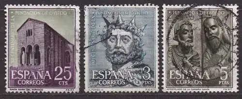Spanien, Mi-Nr. 1289, 1293 + 1294 gest., 1200 Jahre Oviedo
