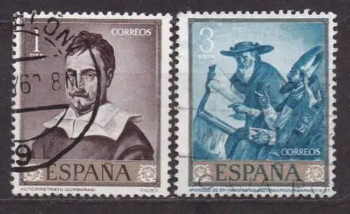 Spanien, Mi-Nr. 1308 + 1311 gest., Gemälde von Francisco de Zurbarán - Tag der Briefmarke