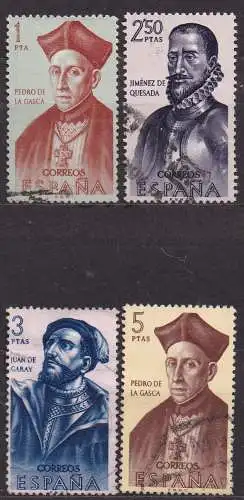 Spanien, Mi-Nr. 1349, 1351, 1352 + 1353 gest., Entdecker- u. Eroberungsgeschichte Amerikas