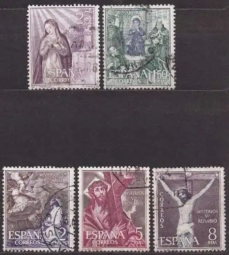 Spanien, Mi-Nr. 1355, 1359, 1360, 1363 + 1364 gest., Die 15 Gesetze des Rosenkranzes