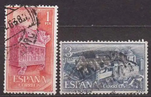 Spanien, Mi-Nr. 1380 + 1381 gest., Klöster und Abteien: Poblet-Kloster