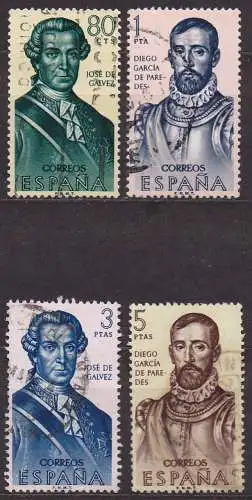 Spanien, Mi-Nr. 1420, 1421, 1424 + 1425 gest., Entdecker- u. Eroberungsgeschichte Amerikas