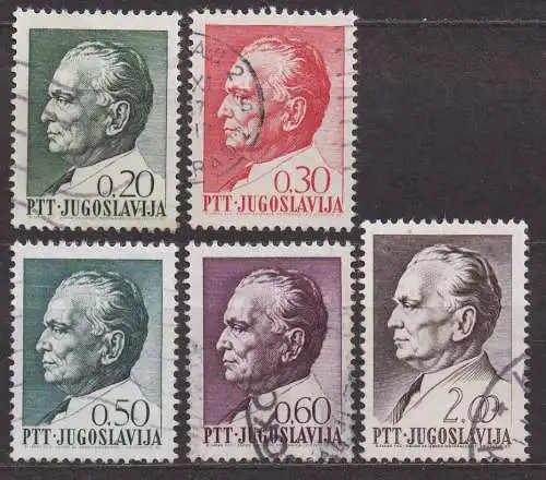 Jugoslawien, Mi-Nr. 1235, 1236, 1238, 1239 + 1245 gest., Präsident Josip B. Tito