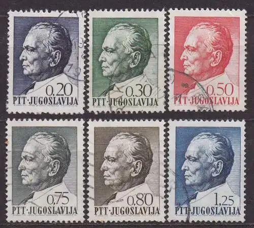 Jugoslawien, Mi-Nr. 1280, 1282, 1283, 1285, 1286 + 1287 gest., Präsident Josip B. Tito