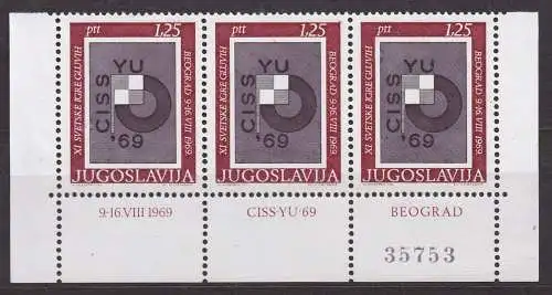 Jugoslawien, Mi-Nr. 1342 **, waager. 3´er-Streifen, 11. Gehörlosen-Olympiade