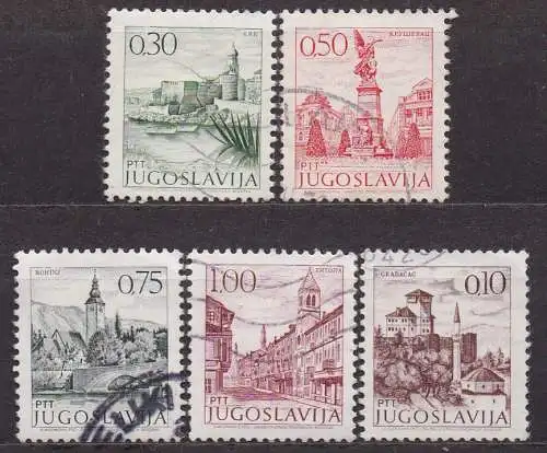 Jugoslawien, Mi-Nr. 1427, 1428, 1429, 1430 + 1465 gest., Sehenswürdigkeiten