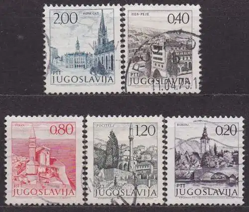 Jugoslawien, Mi-Nr. 1477, 1481, 1483, 1484 + 1493 gest., Sehenswürdigkeiten