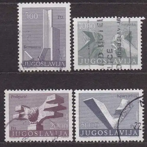 Jugoslawien, Mi-Nr. 1542, 1543, 1544 + 1545 gest., Revolutionsdenkmäler
