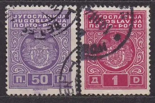 Jugoslawien, Portomarke Mi-Nr. 64 I + 65 II gest., Wappen