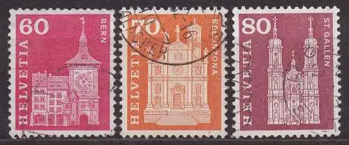 Schweiz, Mi-Nr. 705 x, 706 x + 708 x gest., Baudenkmäler