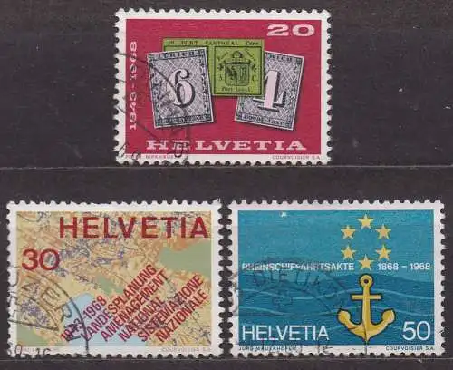 Schweiz, Mi-Nr. 888, 889 + 890 gest., Jahresereignisse 1968 (II)