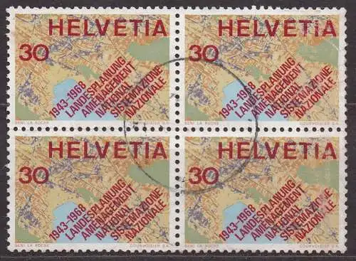 Schweiz, Mi-Nr. 889 gest., 4´er-Block, Jahresereignisse 1968 (II): 25 Jahre Vereinigung für Landesplanung