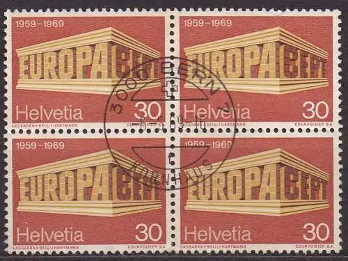 Schweiz, Mi-Nr. 900 gest., 4´er-Block, Europa CEPT 1969