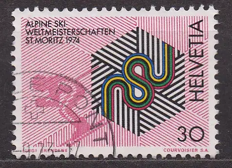 Schweiz, Mi-Nr. 1001 gest., Jahresereignisse 1973 (II): Ski-Weltmeisterschaften in St. Moritz