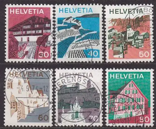 Schweiz, Mi-Nr. 1007, 1008, 1009, 1010, 1011 + 1012 gest., Landschaften