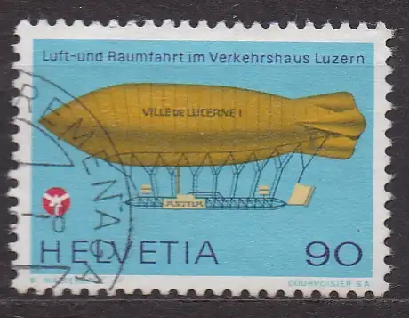 Schweiz, Mi-Nr. 1049 gest., Jahresereignisse 1975 (I): Luftschiff "Ville de Lucerne" von 1910