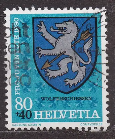 Schweiz, Mi-Nr. 1190 gest., Pro Juventute 1980: Gemeindewappen - Wolfenschießen ( Kanton Nidwalden)