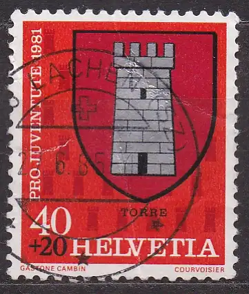 Schweiz, Mi-Nr. 1211 gest., Pro Juventute 1981: Gemeindewappen - Torre (Kanton Tessin)