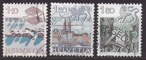 Schweiz, Mi-Nr. 1228, 1230 + 1243 gest., Tierkreiszeichen und Landschaften