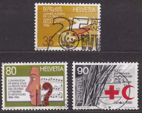 Schweiz, Mi-Nr. 1327, 1329 + 1330 gest., Jahresereignisse 1986 (II)