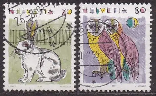 Schweiz, Mi-Nr. 14236 + 1437 gest., Kaninchen + Schleiereulen