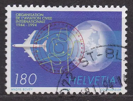 Schweiz, Mi-Nr. 1519 gest., Jahresereignisse 1994 (I): 50 Jahre Intern. Organisation für Zivilluftfahrt