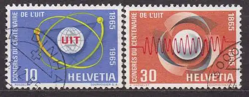 Schweiz, Mi-Nr. 823 - 824 gest., kompl., 100 Jahre Internationale Fernmeldeunion