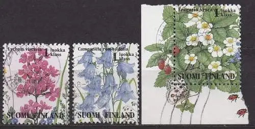 Finnland, Mi-Nr. 1257, 1258 + 1261 gest., Wiesenblumen