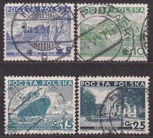 Polen, Mi-Nr. 301, 302, 303 + 305 gest., Sehenswürdigkeiten