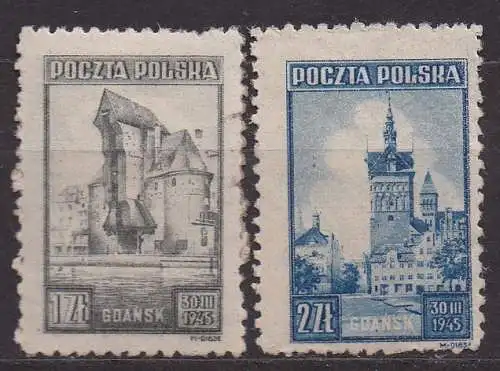 Polen, Mi-Nr. 410 gest. + 411*, Ansichten von Danzig