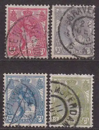 Niederlande, Mi-Nr. 54, 56, 57 + 67 gest., Königin Wilhelmina