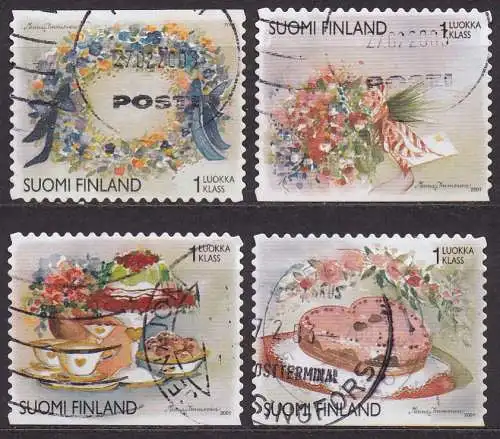 Finnland, Mi-Nr. 1546, 1549, 1550 + 1551 gest., Grußmarken zum Valentinstag