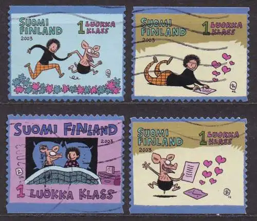 Finnland, Mi-Nr. 1635, 1637, 1638 + 1640 gest., Grußmarken zum Valentinstag