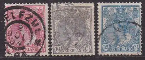 Niederlande, Mi-Nr. 54, 56 + 57 gest., Königin Wilhelmina