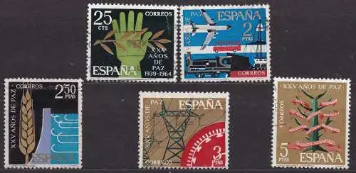 Spanien, Mi-Nr. 1455, 1463, 1464, 1465 + 1466 gest., 25. Jahrestag der Beendigung des Bürgerkriegs